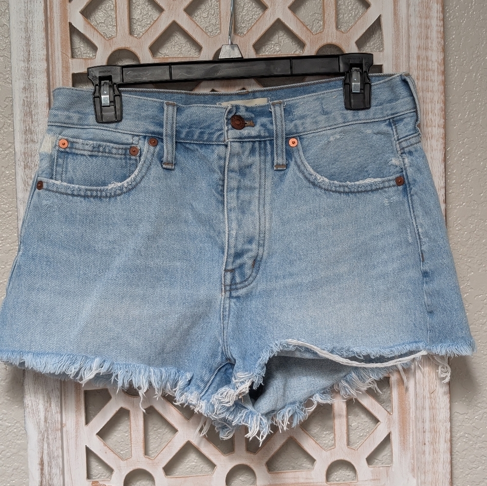Madewell denim high rise 3" shorts women's 25 light wash distressed relaxed